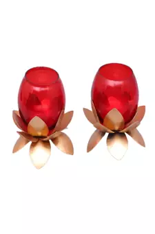 Small Glass Lotus Red Set of 2