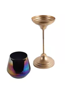 Black Glass Candle Holder and Planter with Stand set of 2