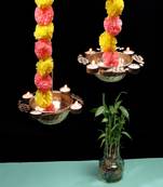 Hanging Peacock Uruli witn Garland Set of 6