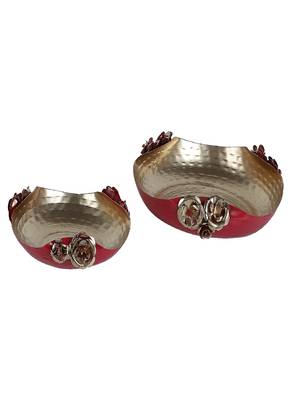 Red & Gold Hammered Rose Urli Set of 2 1