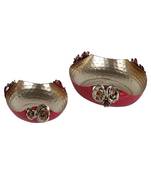 Red & Gold Hammered Rose Urli Set of 2