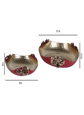 Red & Gold Hammered Rose Urli Set of 2 2