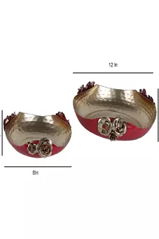 Red & Gold Hammered Rose Urli Set of 2