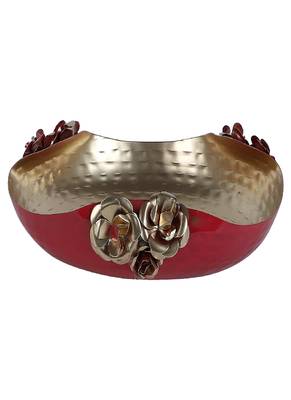 Red & Gold Hammered Rose Urli Set of 2 3
