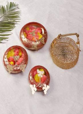 Red & Gold Tyre Urli Set of 3 1
