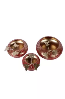 Red & Gold Tyre Urli Set of 3