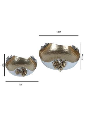 White & Gold Hammered Rose Urli Set of 2 2