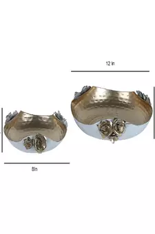 White & Gold Hammered Rose Urli Set of 2