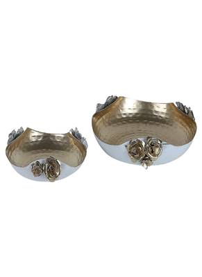 White & Gold Hammered Rose Urli Set of 2 1