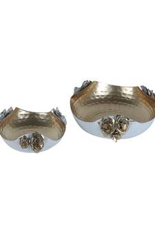 White & Gold Hammered Rose Urli Set of 2