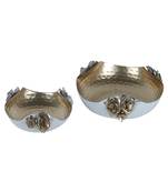 White & Gold Hammered Rose Urli Set of 2