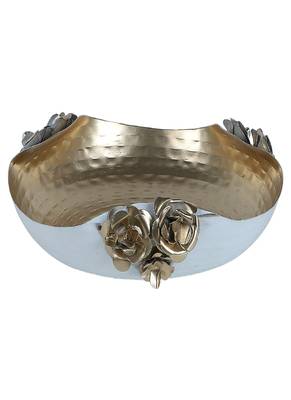 White & Gold Hammered Rose Urli Set of 2 3