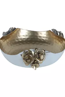 White & Gold Hammered Rose Urli Set of 2