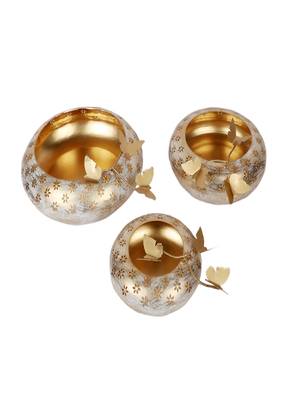 White & Gold Tyre Urli Set of 3 1