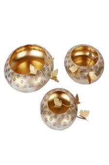 White & Gold Tyre Urli Set of 3