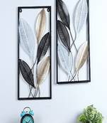 Rectangular Black, Gold, SIlver Leaves Wall Decor Set of 2