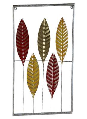 Red , Yellow & Gold Rectangular Leaves Wall Decor Set of 3 1