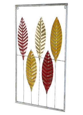 Red , Yellow & Gold Rectangular Leaves Wall Decor Set of 3 3