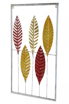 Red , Yellow & Gold Rectangular Leaves Wall Decor Set of 3