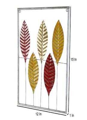 Red , Yellow & Gold Rectangular Leaves Wall Decor Set of 3 4
