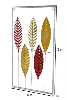 Red , Yellow & Gold Rectangular Leaves Wall Decor Set of 3