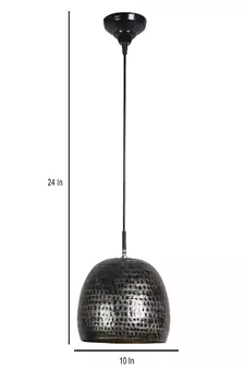 Hanging Hammered Black & Gold Single Lamp