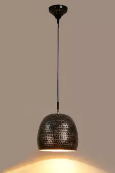 Hanging Hammered Black & Gold Single Lamp