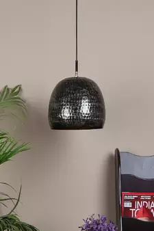 Hanging Hammered Black & Gold Single Lamp