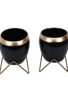 Apple Shape Metal Black & Gold Planter Set of 2