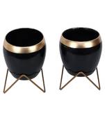 Apple Shape Metal Black & Gold Planter Set of 2