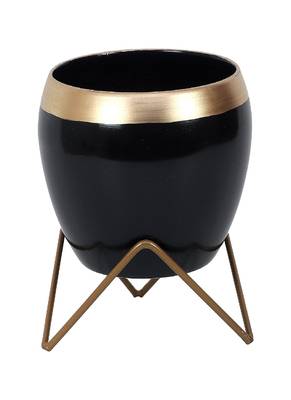 Apple Shape Metal Black & Gold Planter Set of 2 2