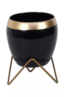 Apple Shape Metal Black & Gold Planter Set of 2