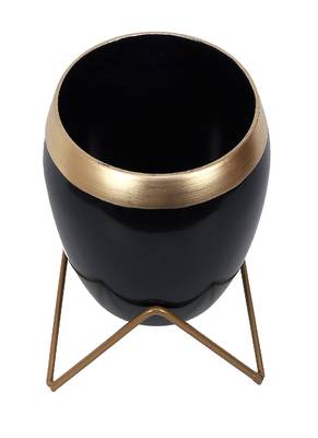 Apple Shape Metal Black & Gold Planter Set of 2 3
