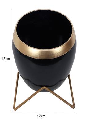 Apple Shape Metal Black & Gold Planter Set of 2 4