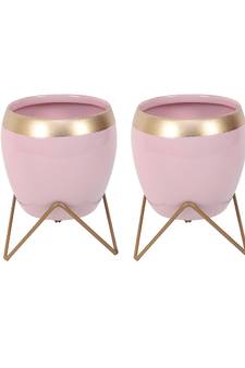 Apple Shape Metal Pink & Gold Planter Set of 2