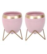 Apple Shape Metal Pink & Gold Planter Set of 2