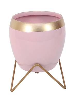 Apple Shape Metal Pink & Gold Planter Set of 2 2