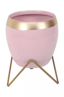Apple Shape Metal Pink & Gold Planter Set of 2
