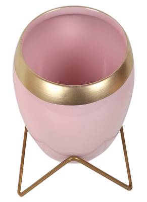 Apple Shape Metal Pink & Gold Planter Set of 2 3