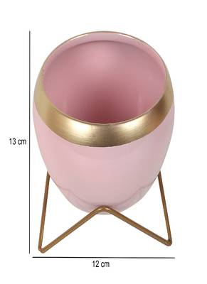 Apple Shape Metal Pink & Gold Planter Set of 2 4