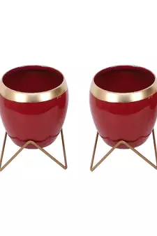 Apple Shape Metal Red & Gold Planter Set of 2