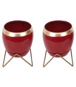 Apple Shape Metal Red & Gold Planter Set of 2