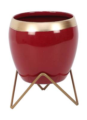 Apple Shape Metal Red & Gold Planter Set of 2 2
