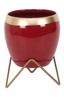 Apple Shape Metal Red & Gold Planter Set of 2