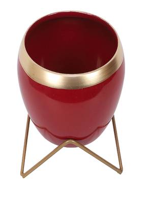 Apple Shape Metal Red & Gold Planter Set of 2 3