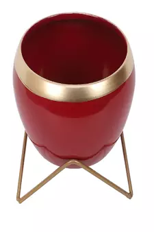 Apple Shape Metal Red & Gold Planter Set of 2