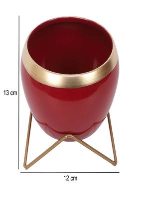 Apple Shape Metal Red & Gold Planter Set of 2 4