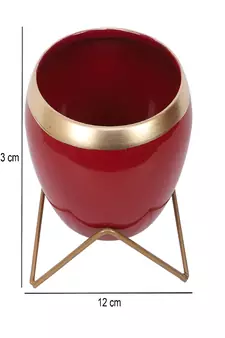 Apple Shape Metal Red & Gold Planter Set of 2