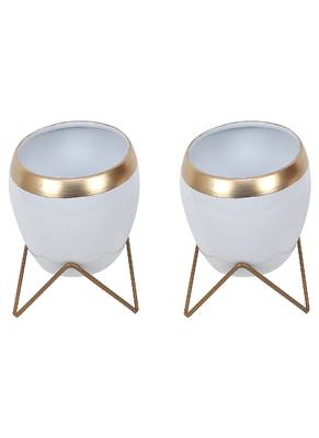 Apple Shape Metal White & Gold Planter Set of 2 1