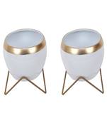 Apple Shape Metal White & Gold Planter Set of 2